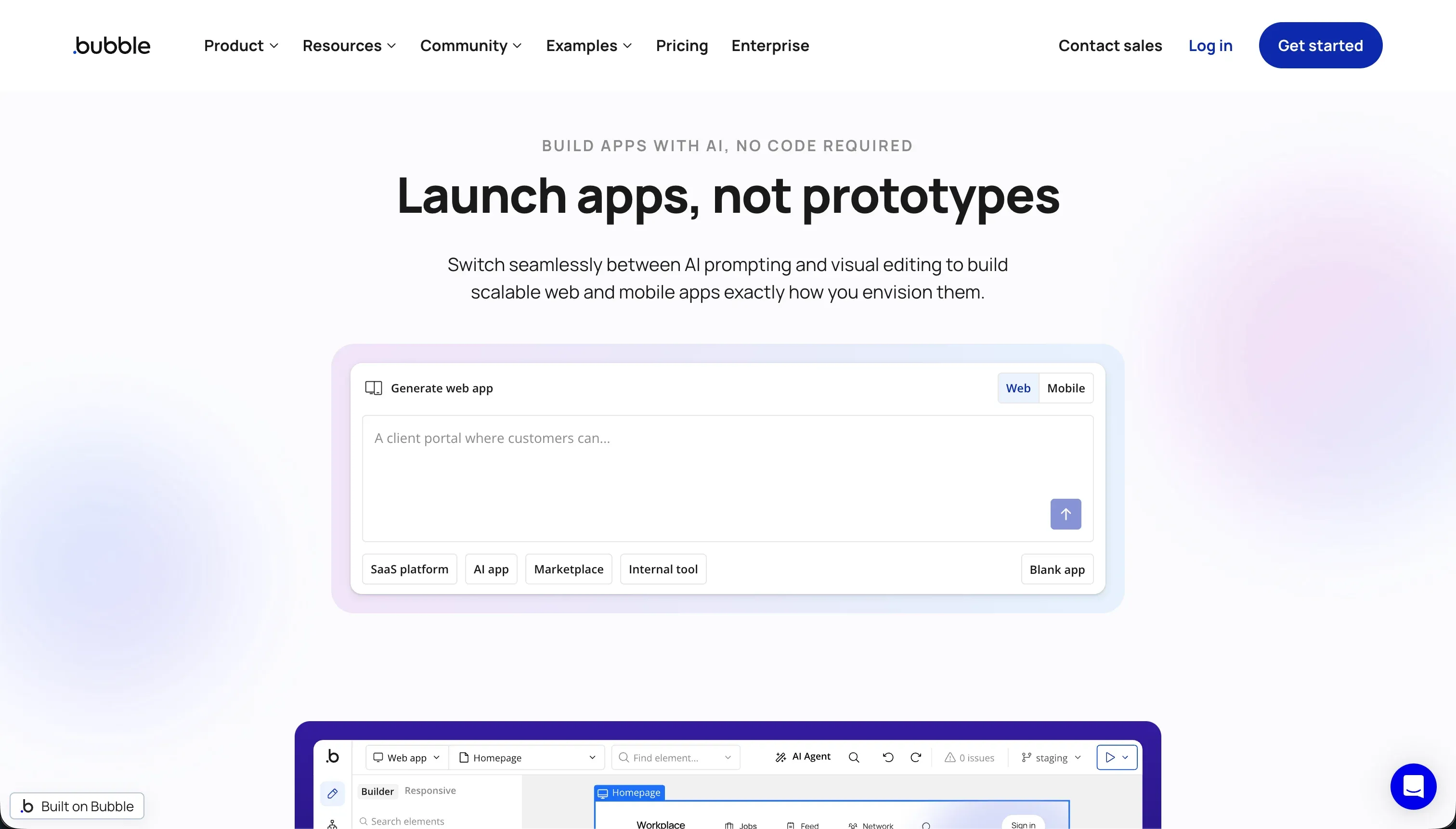 Bubble homepage