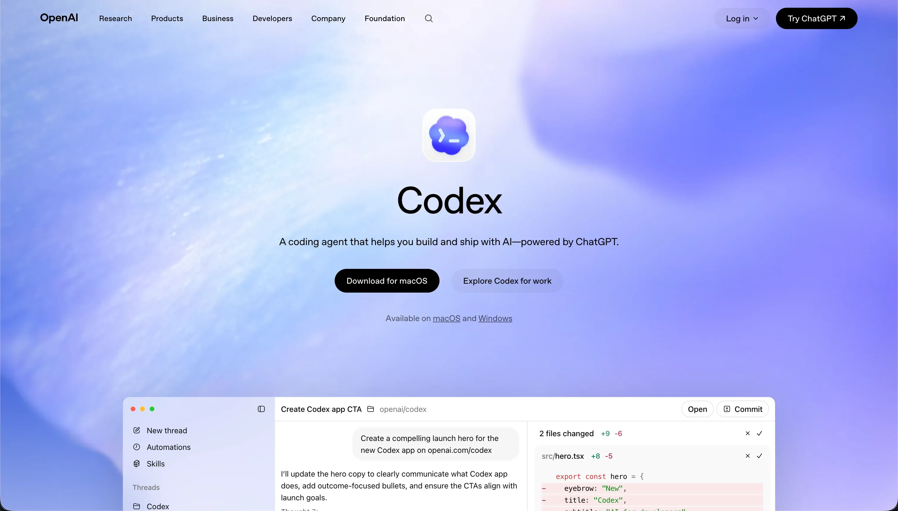 Codex homepage