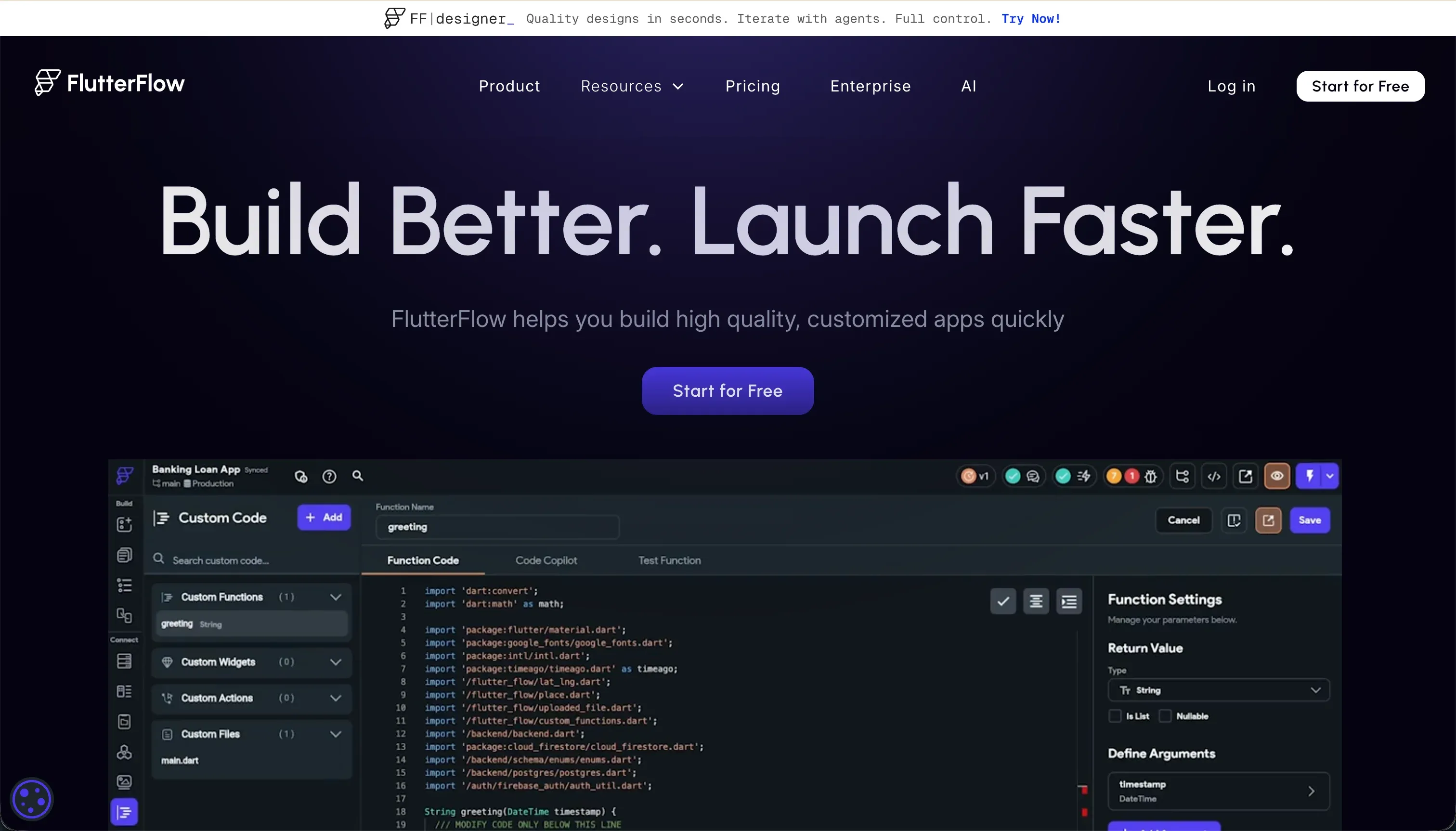 FlutterFlow homepage